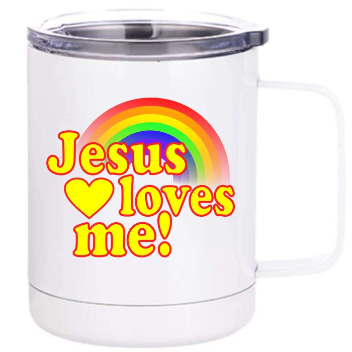 Jesus Loves Me Cool Rainbow Front & Back 12oz Stainless Steel Tumbler Cup