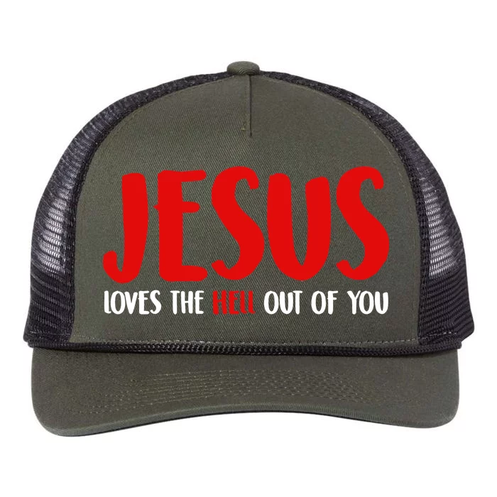 Jesus Loves The Hell Out Of You Retro Rope Trucker Hat Cap