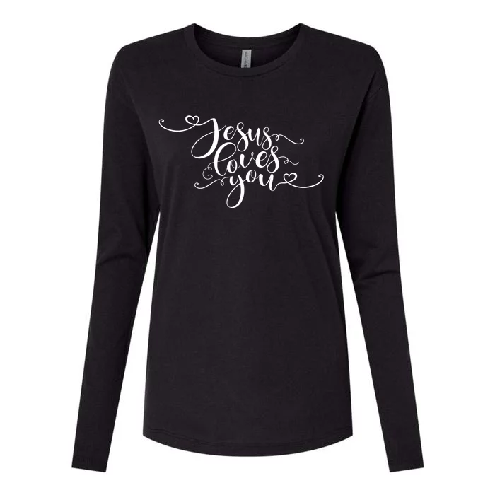 Jesus Loves You Cursive Style Womens Cotton Relaxed Long Sleeve T-Shirt