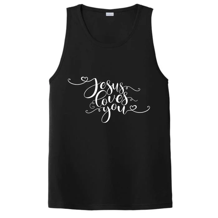 Jesus Loves You Cursive Style Performance Tank