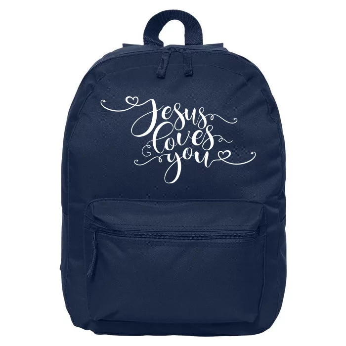 Jesus Loves You Cursive Style 16 in Basic Backpack