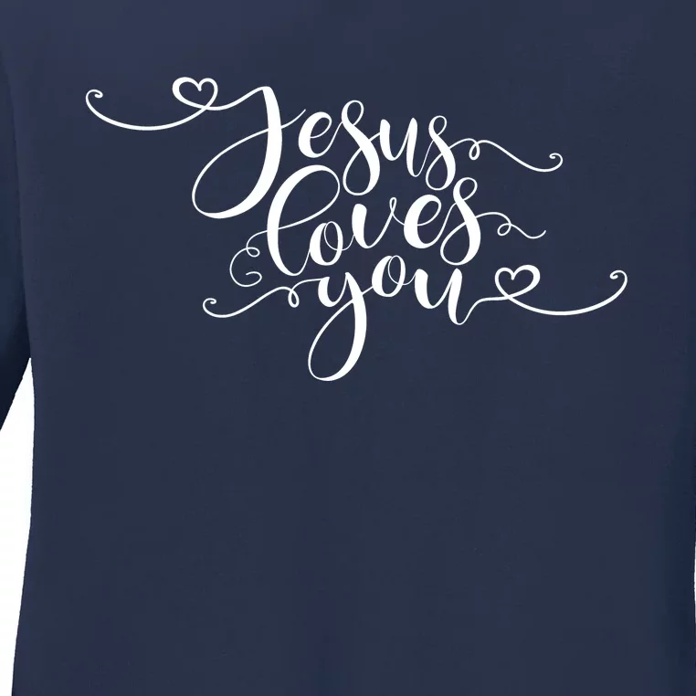 Jesus Loves You Cursive Style Ladies Long Sleeve Shirt