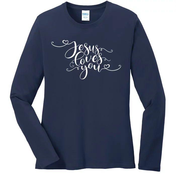 Jesus Loves You Cursive Style Ladies Long Sleeve Shirt