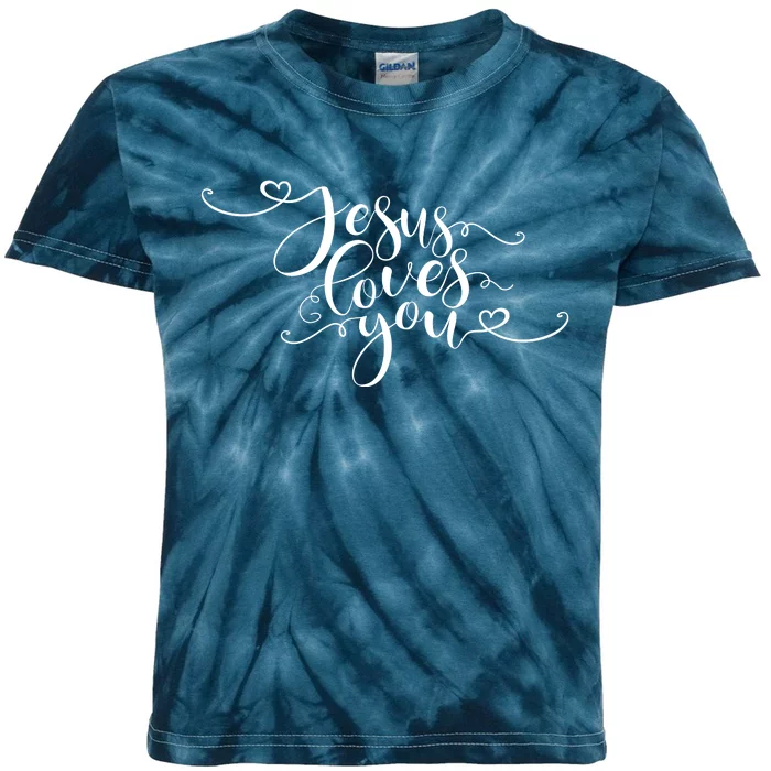 Jesus Loves You Cursive Style Kids Tie-Dye T-Shirt