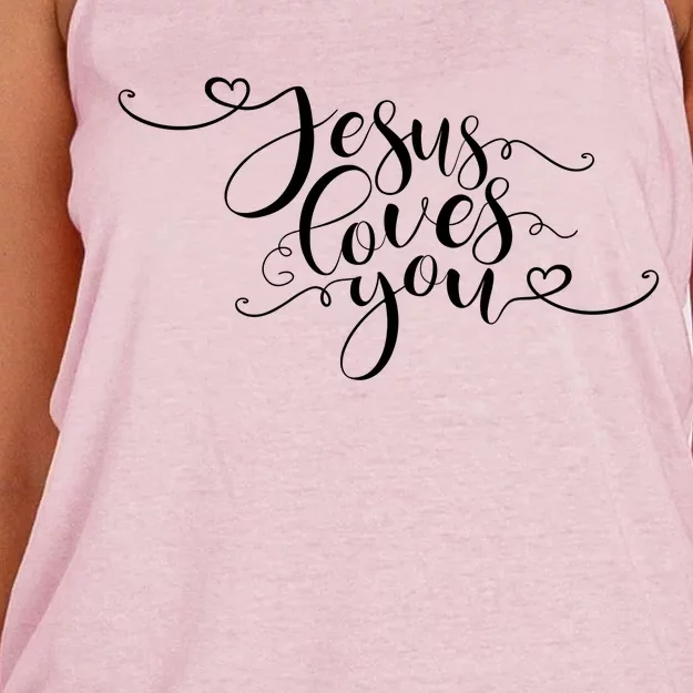 Jesus Loves You Cursive Style Women's Knotted Racerback Tank