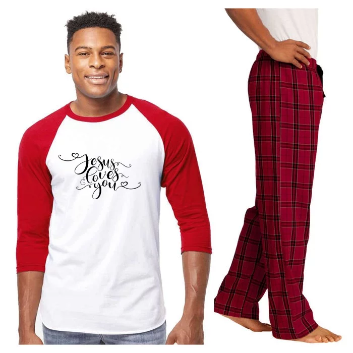 Jesus Loves You Cursive Style Raglan Sleeve Pajama Set