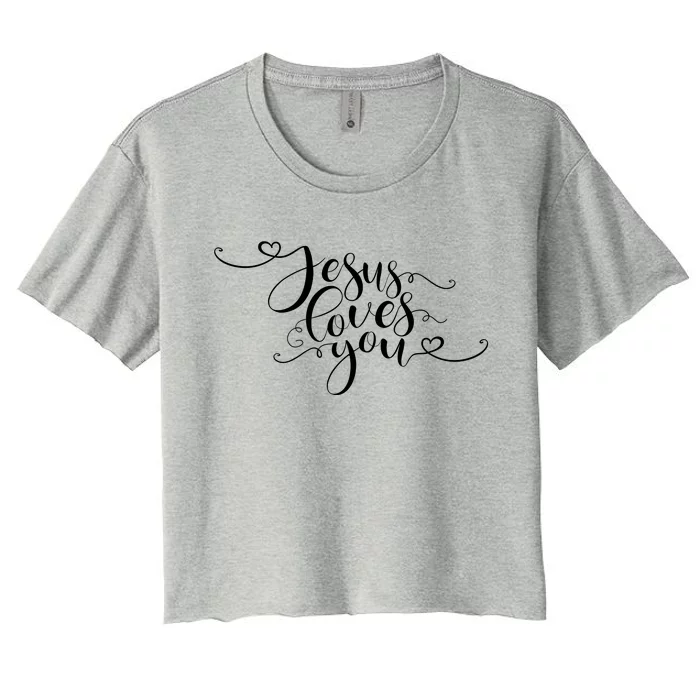 Jesus Loves You Cursive Style Women's Crop Top Tee