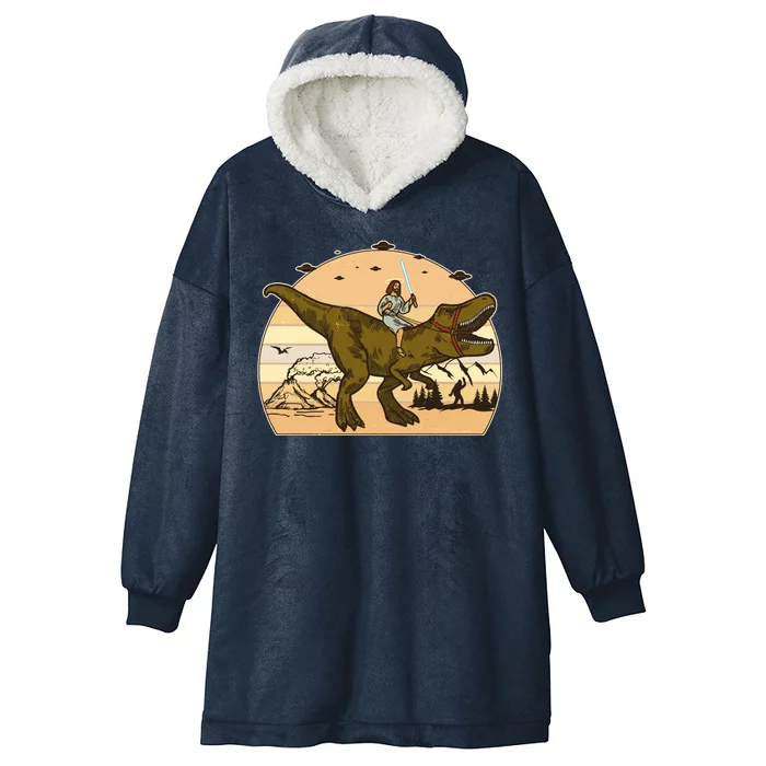 Jesus Riding T-Rex Dinosaur Funny Vintage Hooded Wearable Blanket