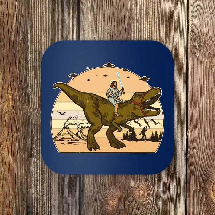 Jesus Riding T-Rex Dinosaur Funny Vintage Coaster