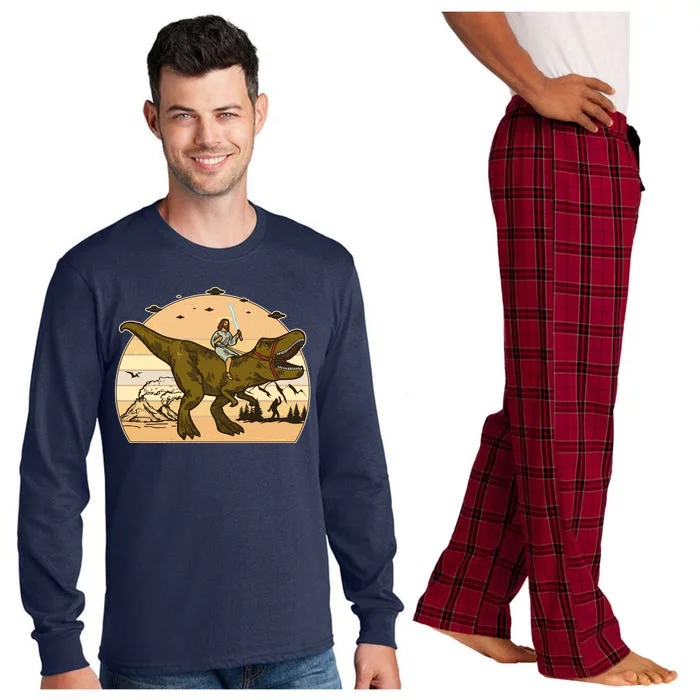 Jesus Riding T-Rex Dinosaur Funny Vintage Long Sleeve Pajama Set