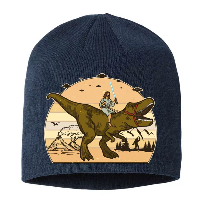 Jesus Riding T-Rex Dinosaur Funny Vintage 8 1/2in Sustainable Knit Beanie