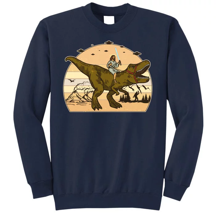 Jesus Riding T-Rex Dinosaur Funny Vintage Tall Sweatshirt