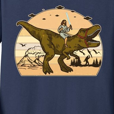 Jesus Riding T-Rex Dinosaur Funny Vintage Kids Long Sleeve Shirt