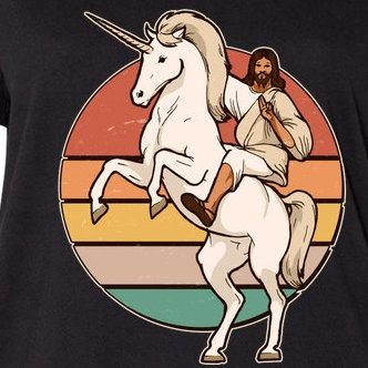 Jesus Riding Unicorn Funny Vintage Women's V-Neck Plus Size T-Shirt