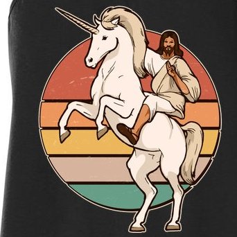 Jesus Riding Unicorn Funny Vintage Women's Racerback Tank