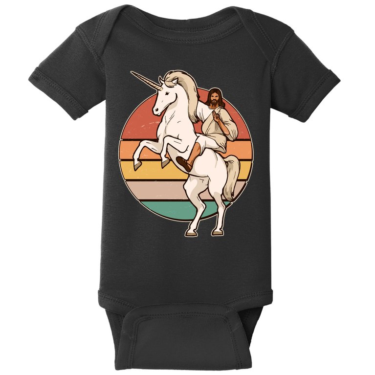 Jesus Riding Unicorn Funny Vintage Baby Bodysuit