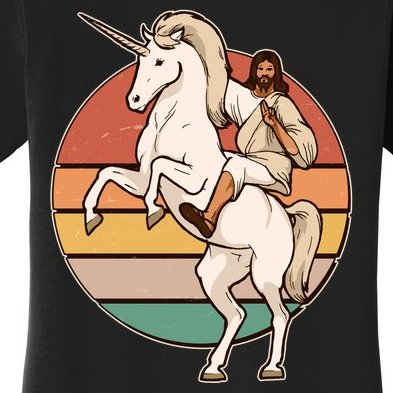 Jesus Riding Unicorn Funny Vintage Women's T-Shirt