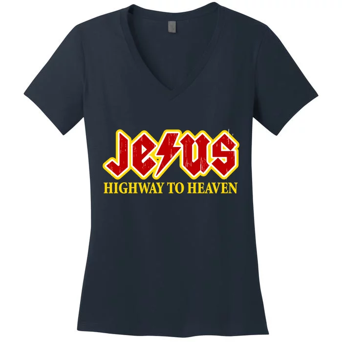 Jesus Rocks Highway To heaven Women's V-Neck T-Shirt