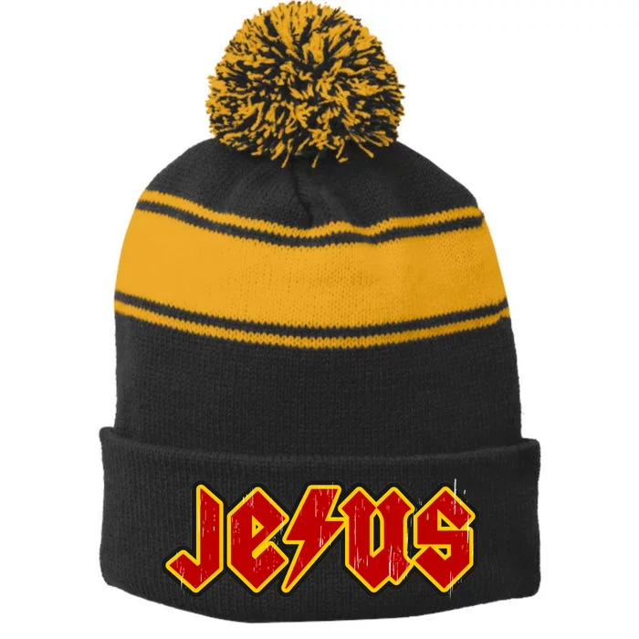 Jesus Rocks Logo Stripe Pom Pom Beanie