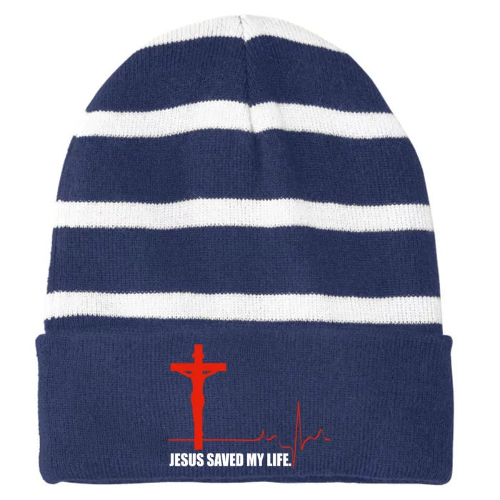 Jesus Saved My Life Striped Beanie with Solid Band