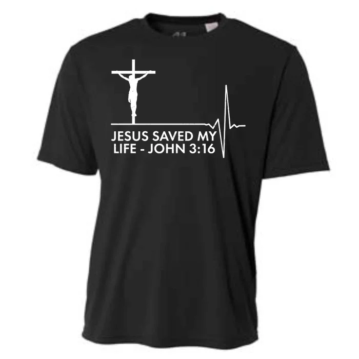 Jesus Saved My Life John 3:16 Heartbeat Cooling Performance Crew T-Shirt