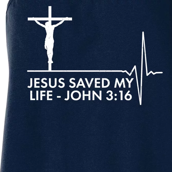 Jesus Saved My Life John 3:16 Heartbeat Women's Racerback Tank