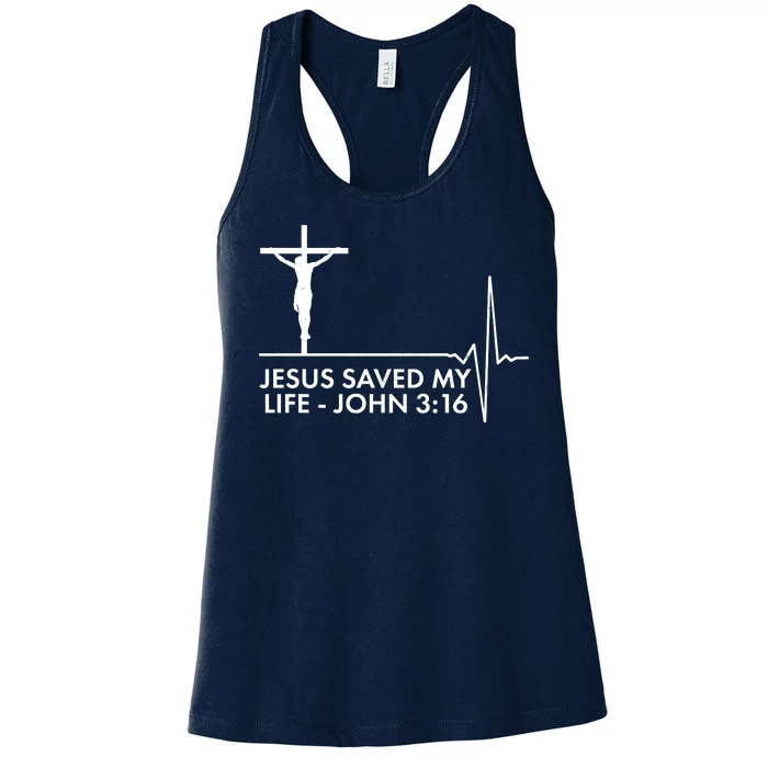 Jesus Saved My Life John 3:16 Heartbeat Women's Racerback Tank