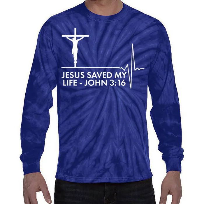 Jesus Saved My Life John 3:16 Heartbeat Tie-Dye Long Sleeve Shirt