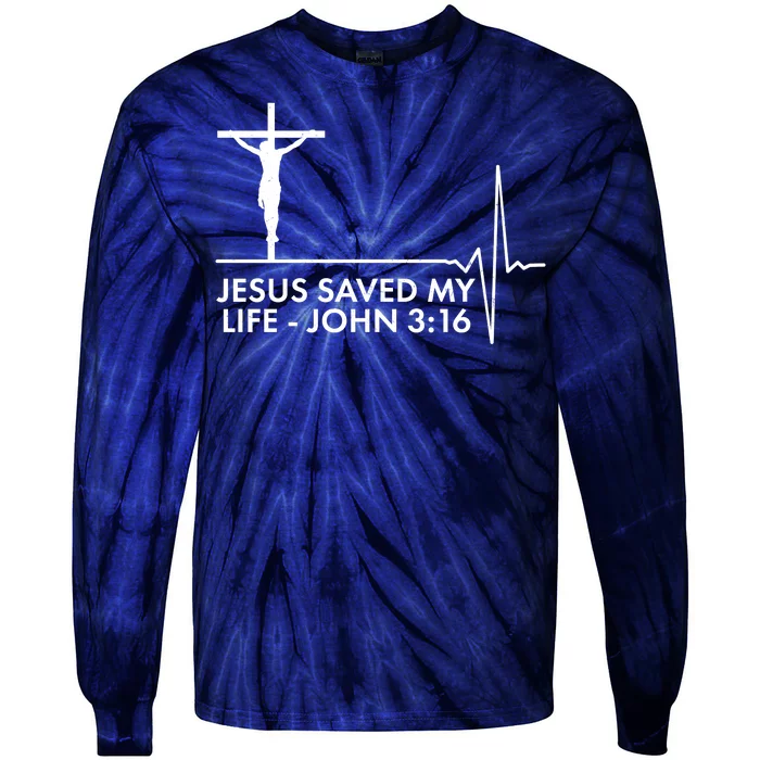 Jesus Saved My Life John 3:16 Heartbeat Tie-Dye Long Sleeve Shirt