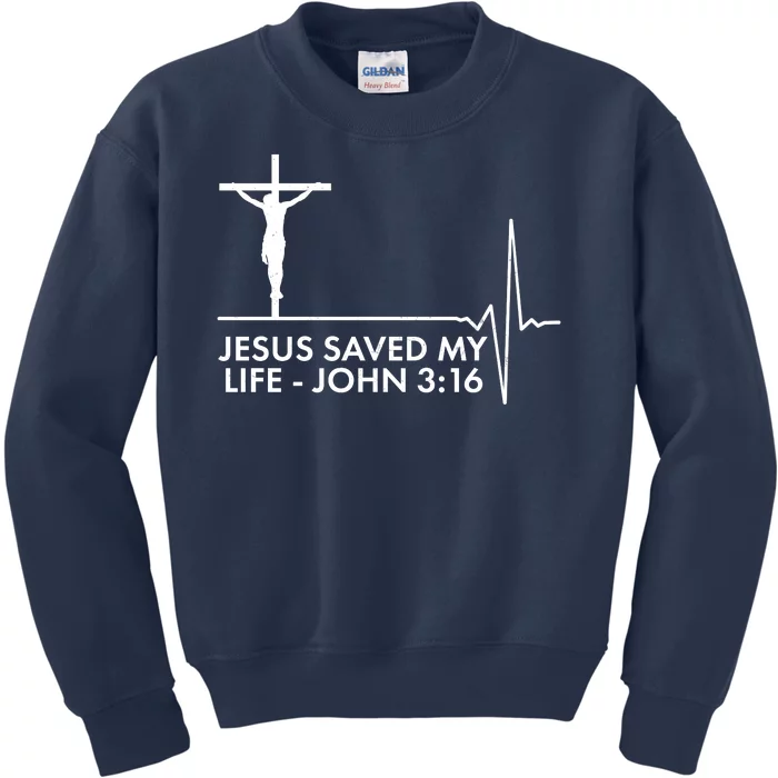 Jesus Saved My Life John 3:16 Heartbeat Kids Sweatshirt