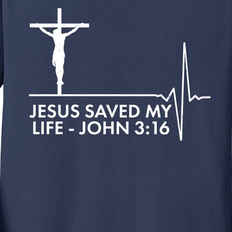 Jesus Saved My Life John 3:16 Heartbeat Kids Long Sleeve Shirt