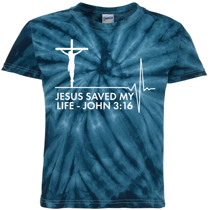 Jesus Saved My Life John 3:16 Heartbeat Kids Tie-Dye T-Shirt