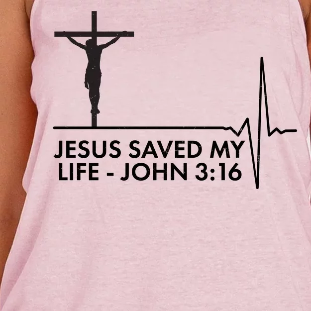 Jesus Saved My Life John 3:16 Heartbeat Women's Knotted Racerback Tank