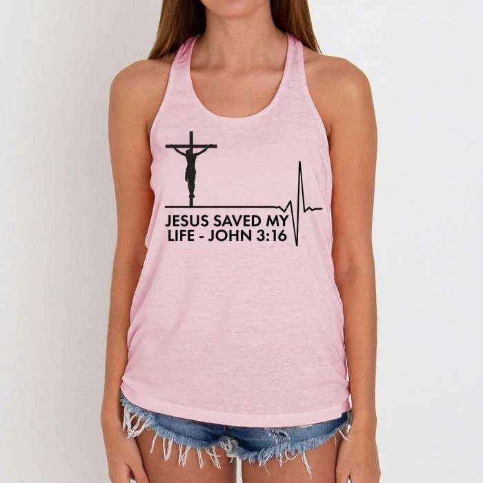 Jesus Saved My Life John 3:16 Heartbeat Women's Knotted Racerback Tank