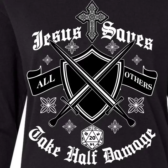 Jesus Saves All Others Take Half Damage DnD Game Womens Cotton Relaxed Long Sleeve T-Shirt