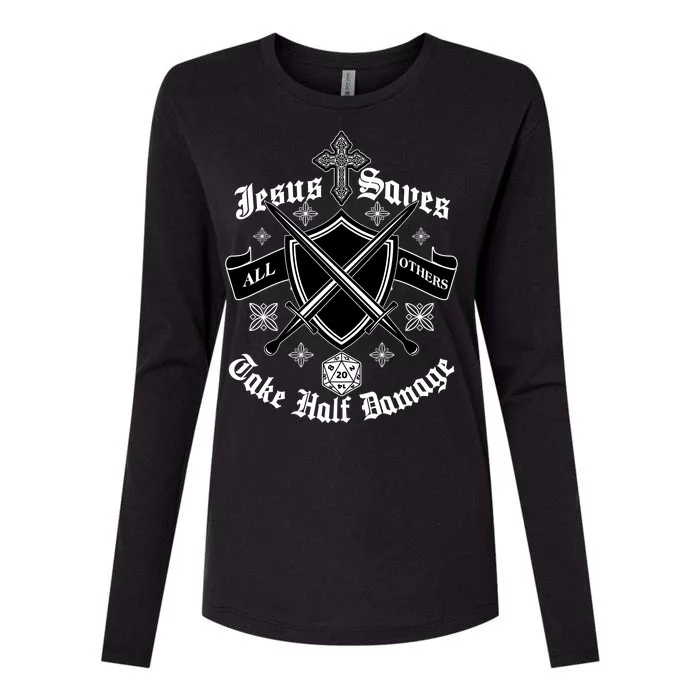 Jesus Saves All Others Take Half Damage DnD Game Womens Cotton Relaxed Long Sleeve T-Shirt