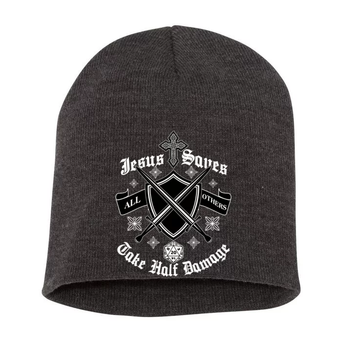 Jesus Saves All Others Take Half Damage DnD Game Short Acrylic Beanie