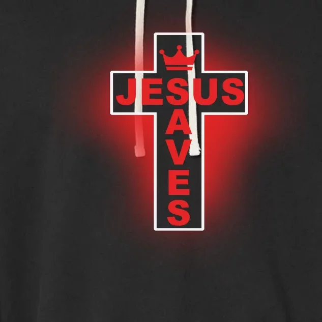 Jesus Saves Christian Faith Cross Garment-Dyed Fleece Hoodie