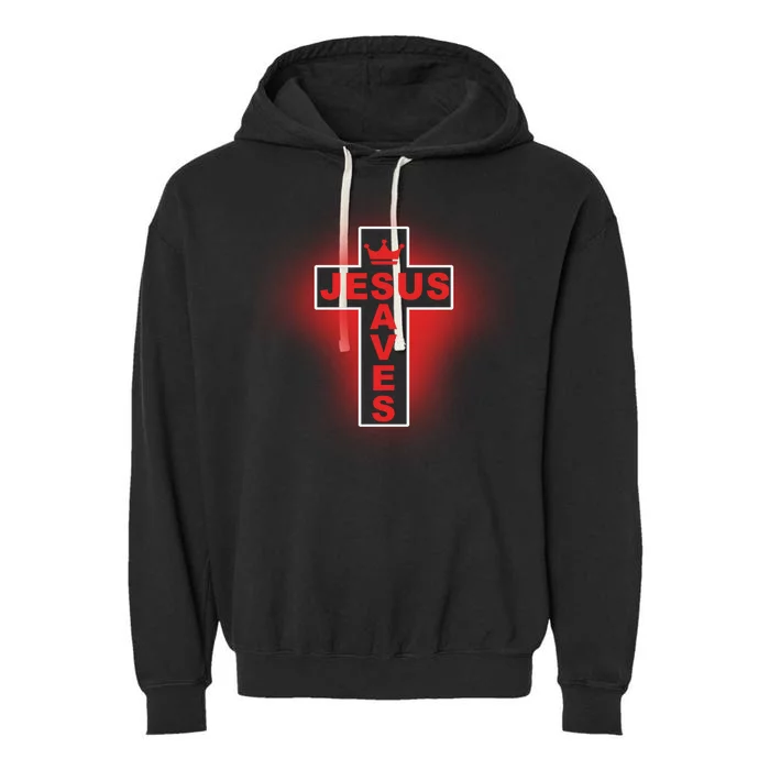 Jesus Saves Christian Faith Cross Garment-Dyed Fleece Hoodie