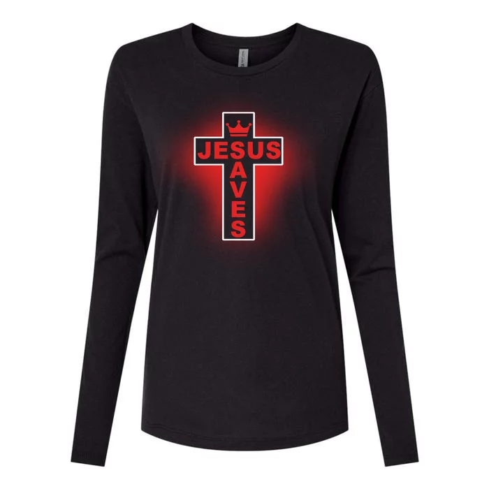 Jesus Saves Christian Faith Cross Womens Cotton Relaxed Long Sleeve T-Shirt