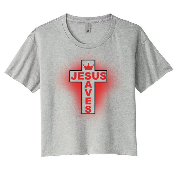 Jesus Saves Christian Faith Cross Women's Crop Top Tee