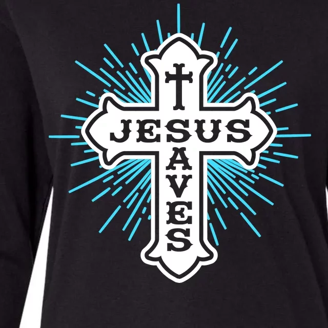 Jesus Saves Cross Womens Cotton Relaxed Long Sleeve T-Shirt