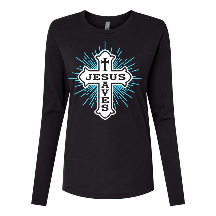 Jesus Saves Cross Womens Cotton Relaxed Long Sleeve T-Shirt