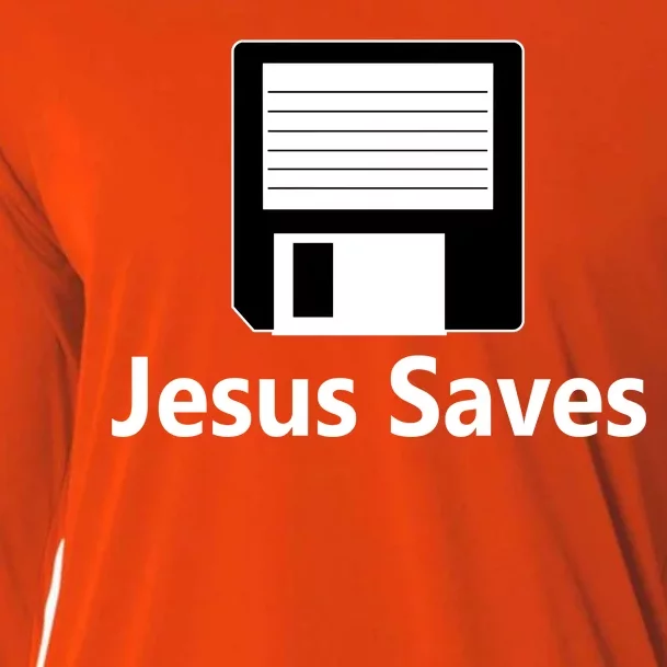 Jesus Saves Floppy Disk Cooling Performance Long Sleeve Crew