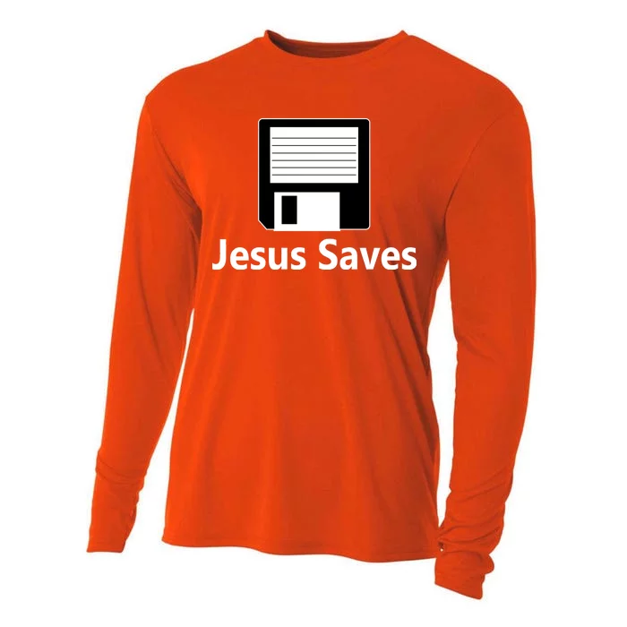 Jesus Saves Floppy Disk Cooling Performance Long Sleeve Crew