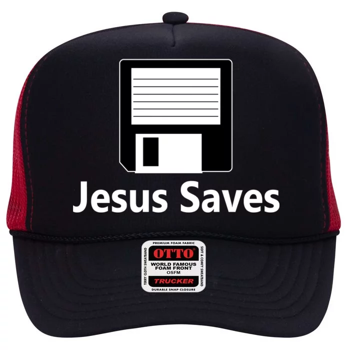 Jesus Saves Floppy Disk High Crown Mesh Trucker Hat