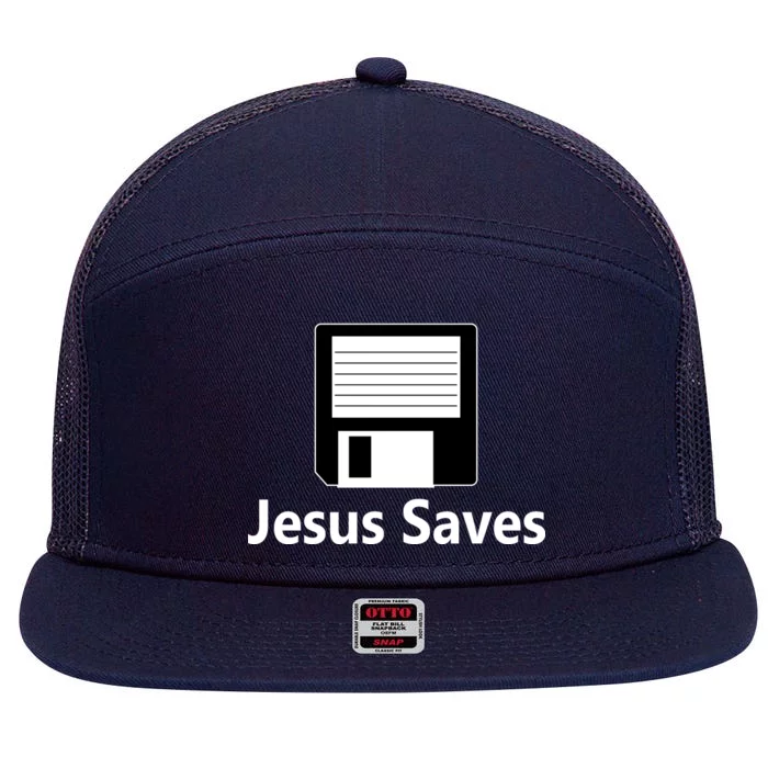 Jesus Saves Floppy Disk 7 Panel Mesh Trucker Snapback Hat