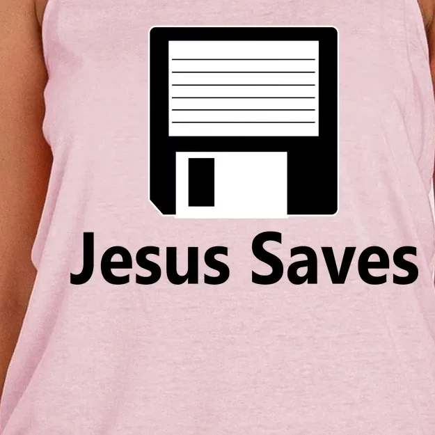 Jesus Saves Floppy Disk Women's Knotted Racerback Tank