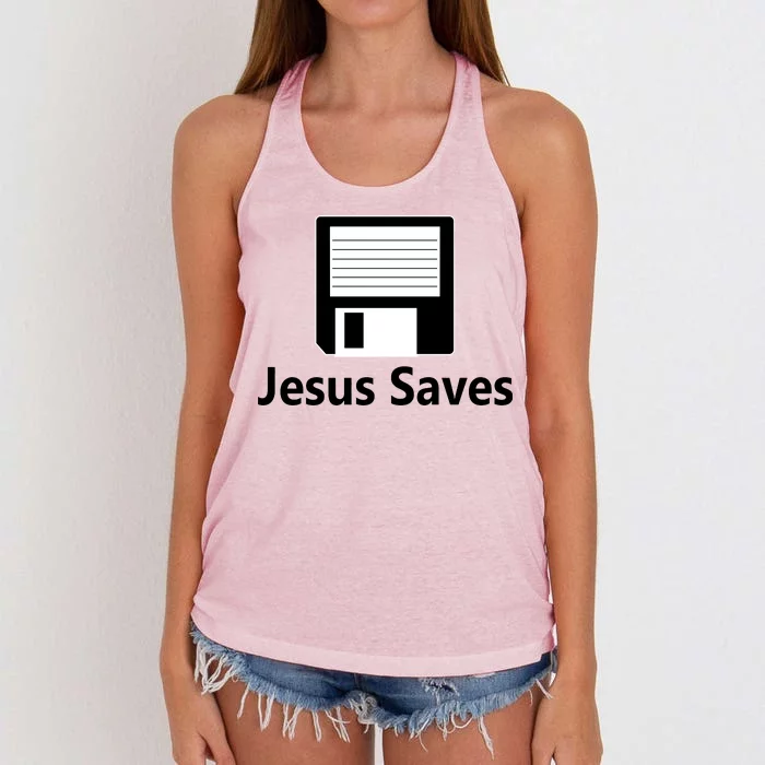 Jesus Saves Floppy Disk Women's Knotted Racerback Tank