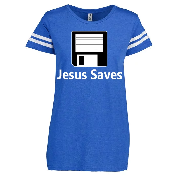 Jesus Saves Floppy Disk Enza Ladies Jersey Football T-Shirt